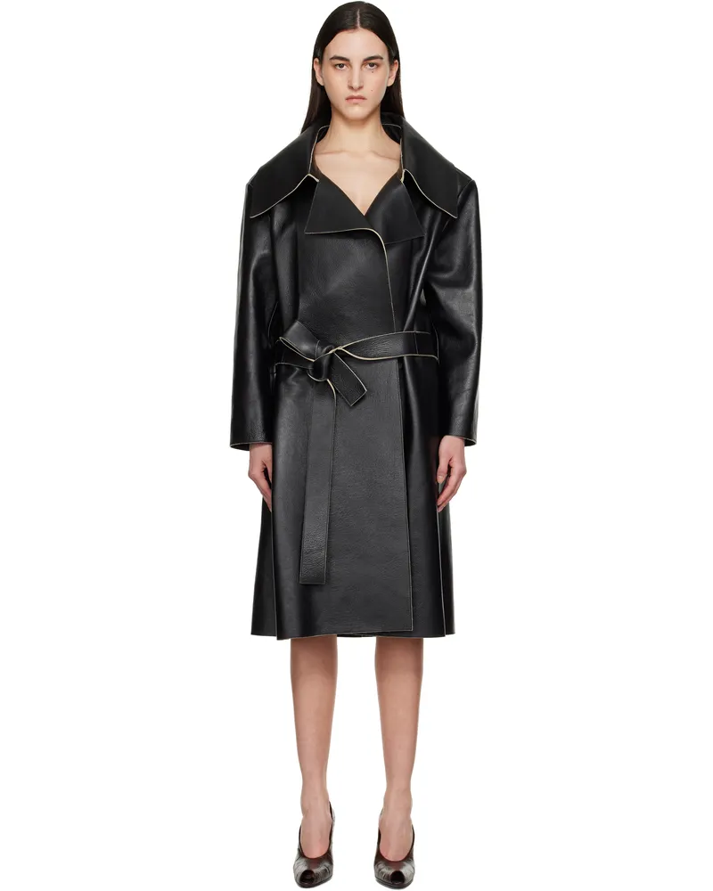 Acne Studios Black Double-Breasted Leather Coat 900