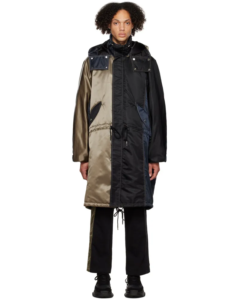 Feng Chen Wang Multicolor Paneled Coat Black