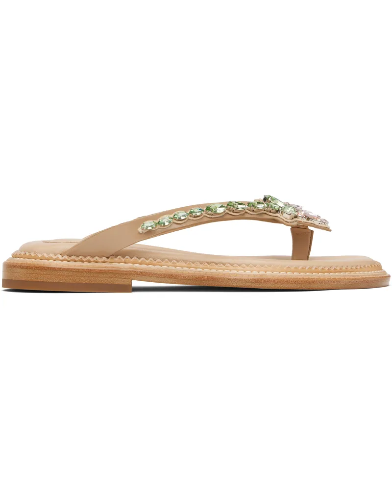 Simone Rocha Beige Embellished Flower Flip-Flops Taupe