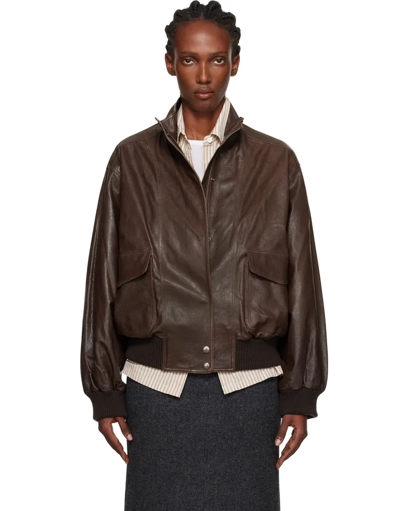 Nothing Written Brown Stand Collar Leather Blouson Jacket Vintage