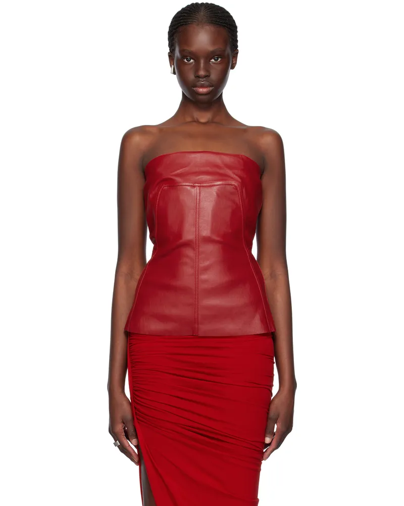 Rick Owens Red Bustier Leather Tank Top 03
