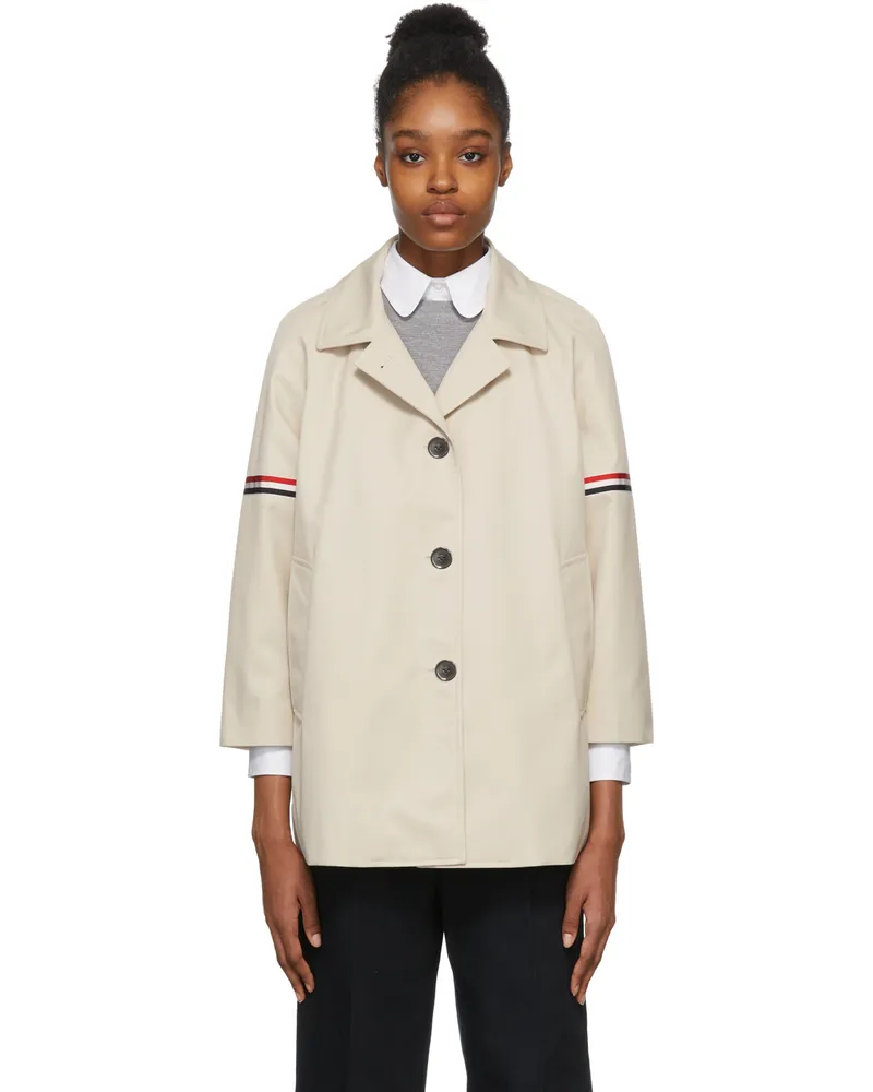 Thom Browne Beige Cropped Car Coat Khaki