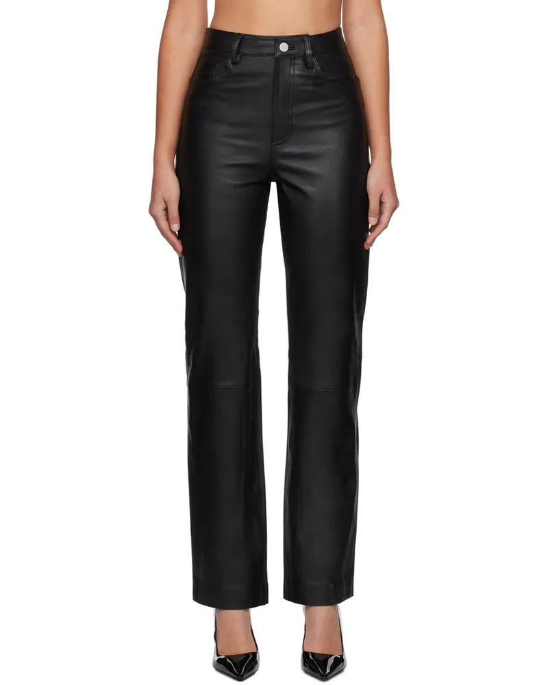 ROTATE Birger Christensen Black Straight Leather Pants 1000