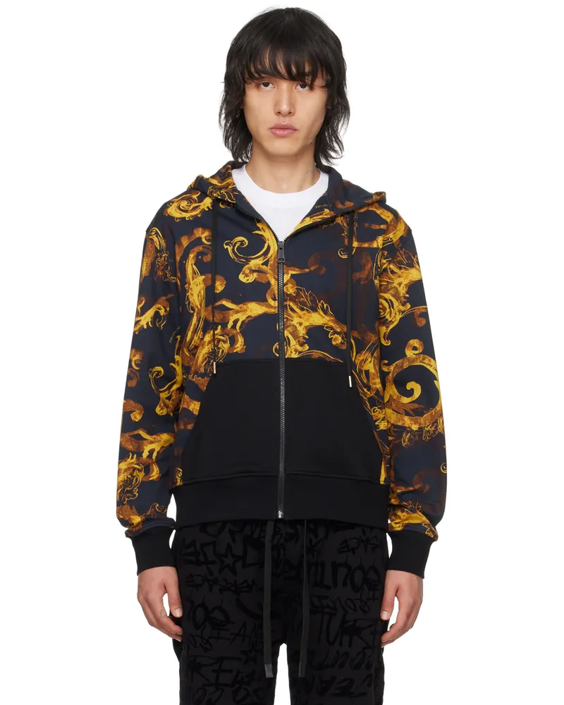 Versace Jeans Black Watercolour Couture Hoodie Eg89