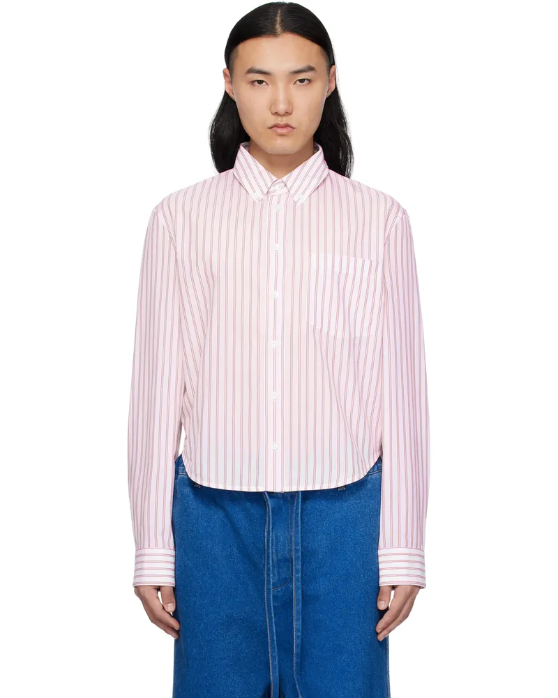 Marni Red & Off-White Poplin Stripe Long Sleeve Shirt Str63