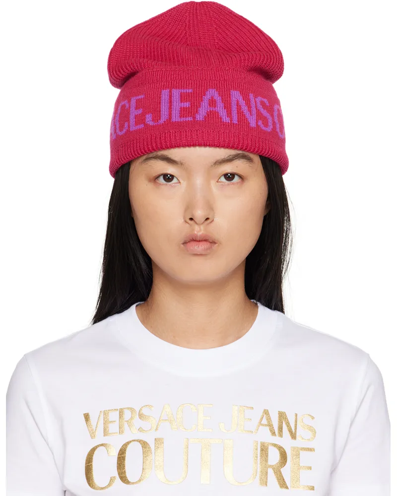 Versace Jeans Pink Jacquard Beanie Eqe7