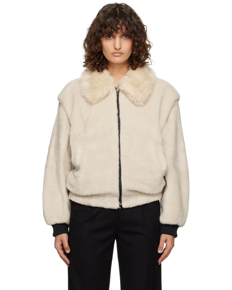 AMOMENTO Beige Detachable Sleeve Faux-Shearling Jacket Ivory