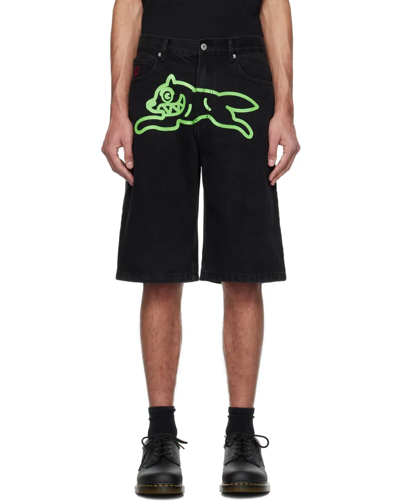 ICECREAM Black Running Dog Denim Shorts Black