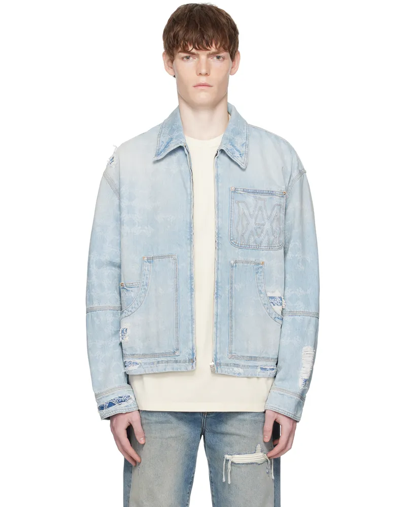 Amiri Blue Repair Work Denim Jacket Faded