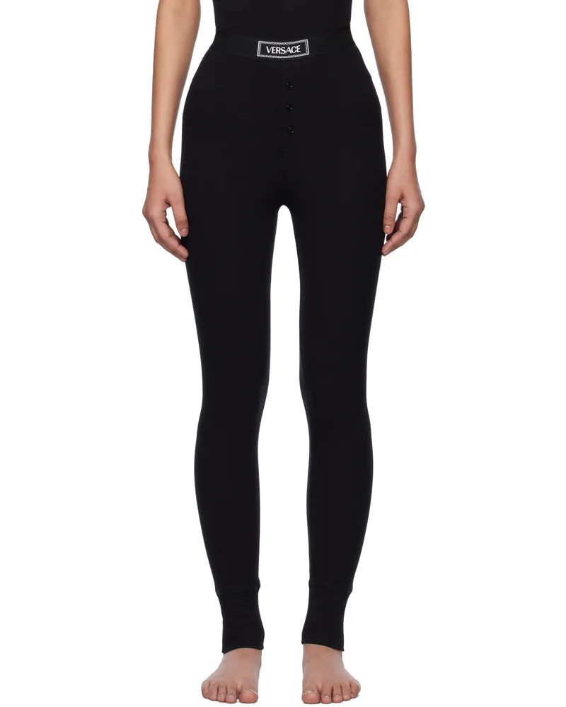 Versace Black 90s Vintage Logo Ribbed Leggings 1b000-black