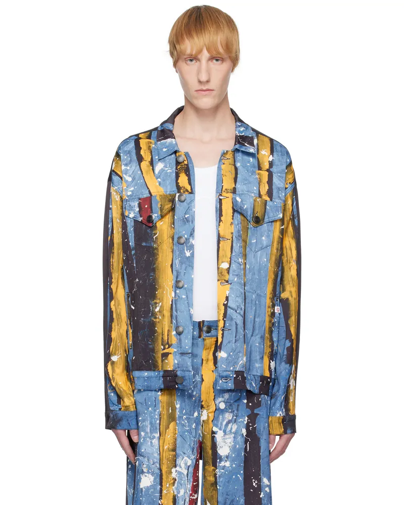 Charles Jeffrey Loverboy Navy & Blue Silky Oversized 'Denim' Jacket Painted