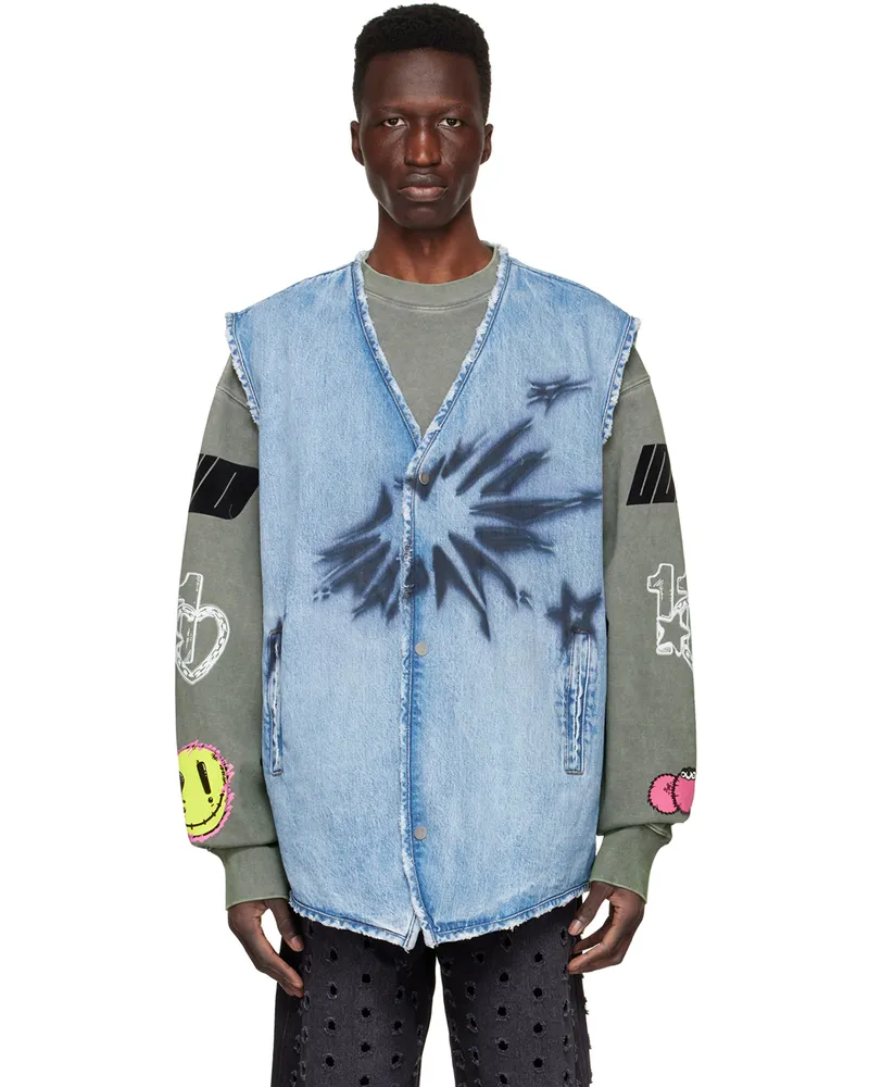 WE 11 DONE Blue Denim Vest Blue