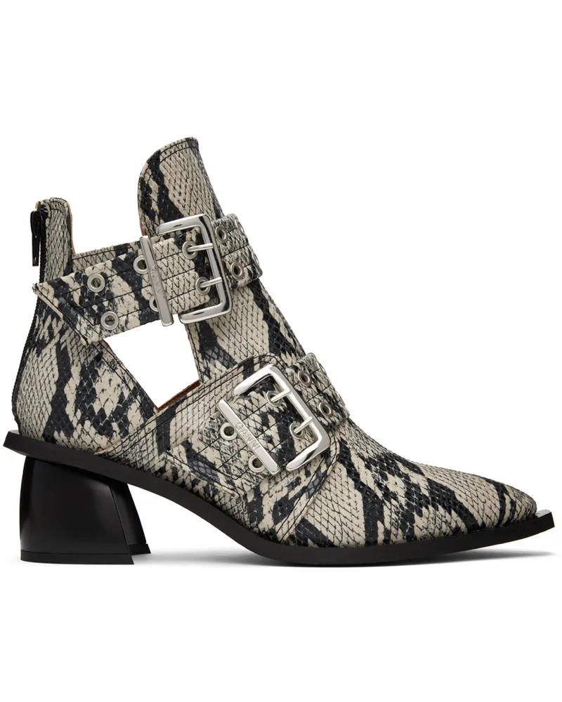 Ganni Beige Snake Chunky Buckle Boots 934