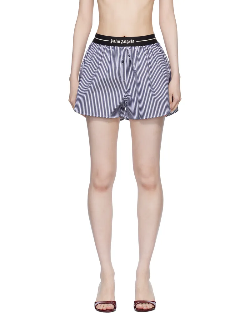 Palm Angels Navy & White Classic Logo Striped Shorts Navy
