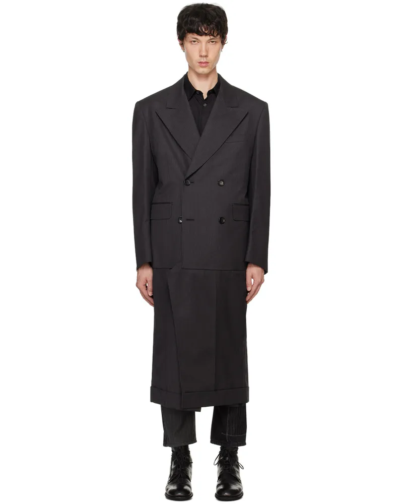 Junya Watanabe Gray Wool Stripe Coat Charcoal
