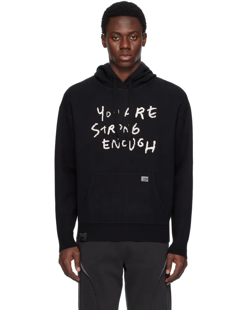 Izzue Black Slogan Knit Hoodie Bkx