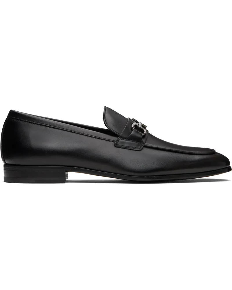Ferragamo Black Gancini Ornament Loafers Nero