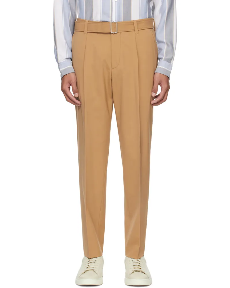 HUGO BOSS Tan Relaxed-Fit Trousers Medium