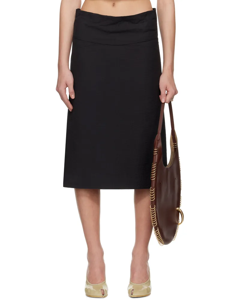 Tory Burch Black Molded Waistband Cotton Midi Skirt Black