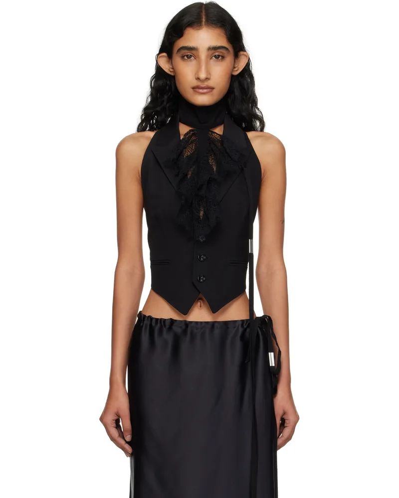 Ann Demeulemeester Black Zipora Peak Lapel Backless Waistcoat Vest 099