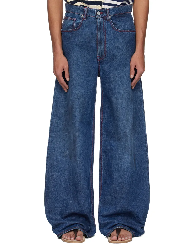 ERL Navy Baggy Indiana Distressed Jeans Dirty