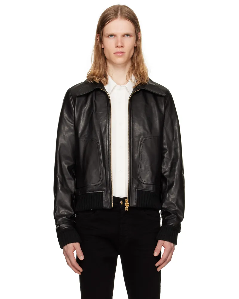 Amiri Black Zip Leather Jacket Black