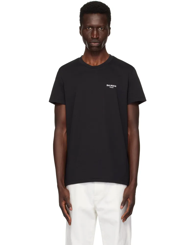 Balmain Black 'Balmain Paris' Flocked T-Shirt Eab