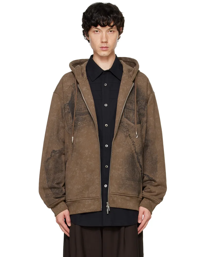Feng Chen Wang Brown Deconstruction Printed Hoodie Brown