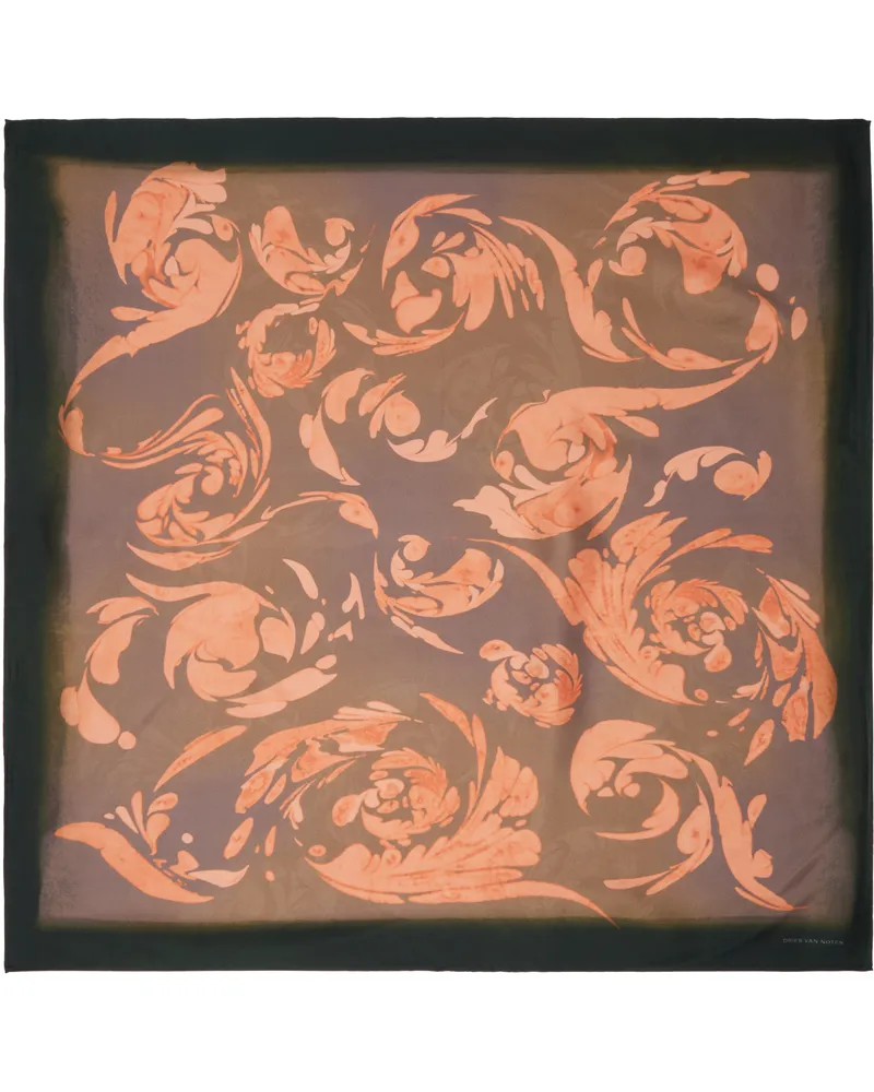 Dries van Noten Black & Pink Printed Silk Scarf 354