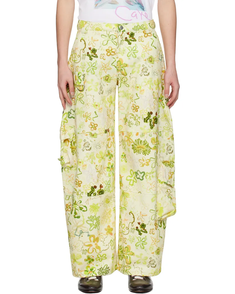 Collina Strada Green Gecko Doodle Lawn Cargo Pants Gecko
