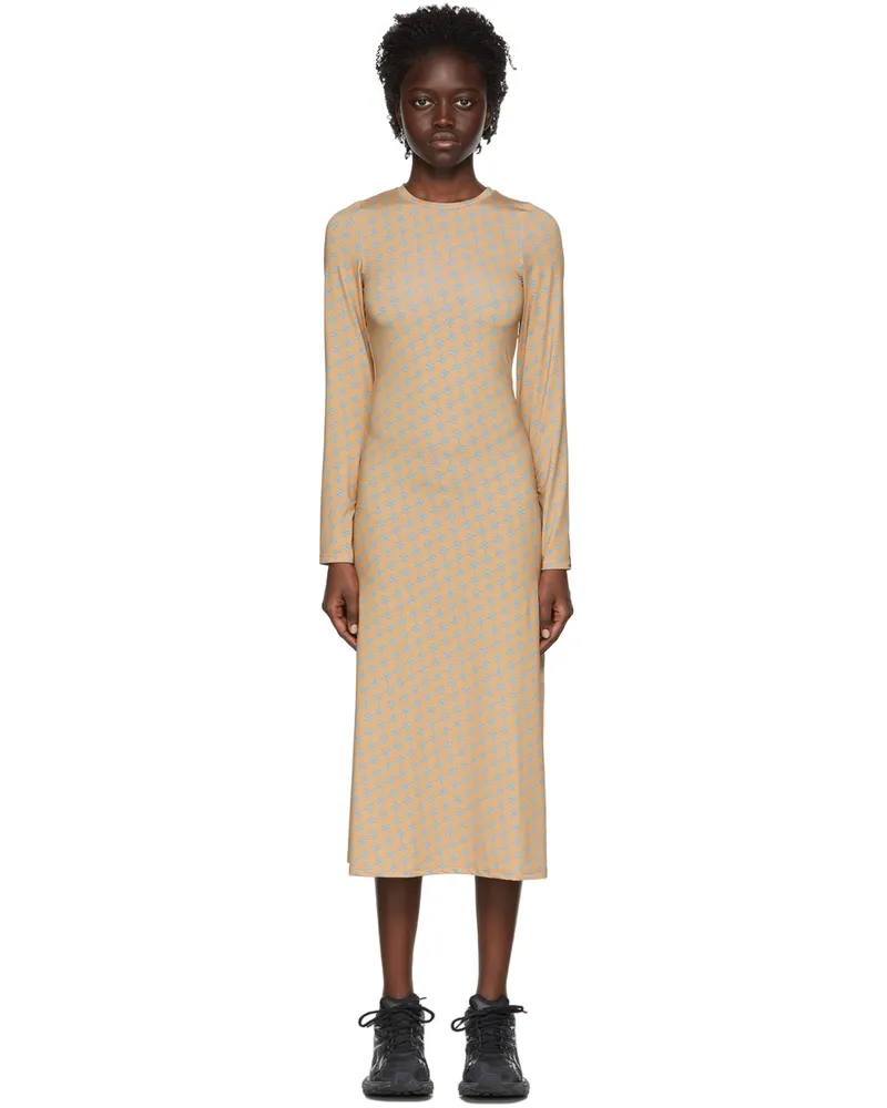 Rokh Brown Polyester Mid-Length Dress 14lightbrownblueembl