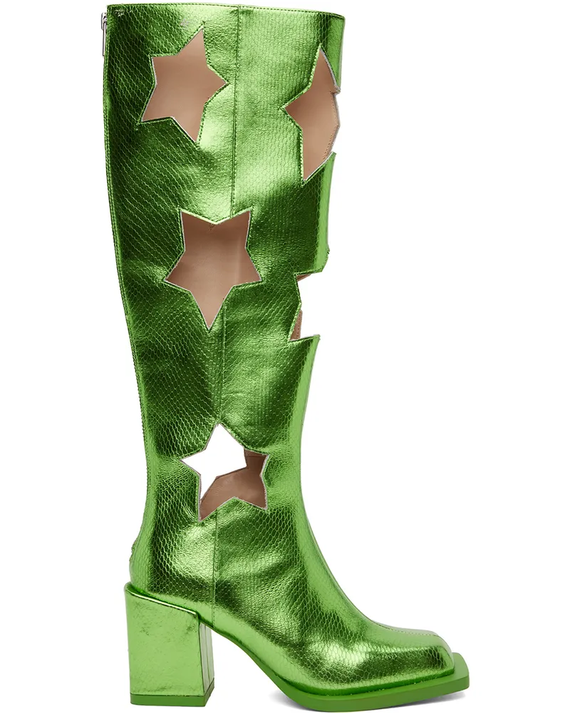 ANDREJ GRONAU SSENSE Exclusive Green Snake Star Cut Boots Metallic