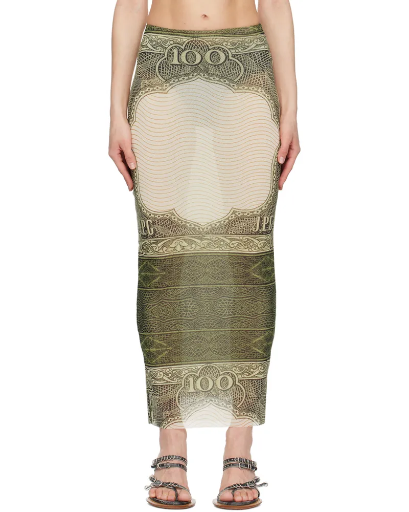 Jean Paul Gaultier Green & Off-White 'The Cartouche' Maxi Skirt 400300156