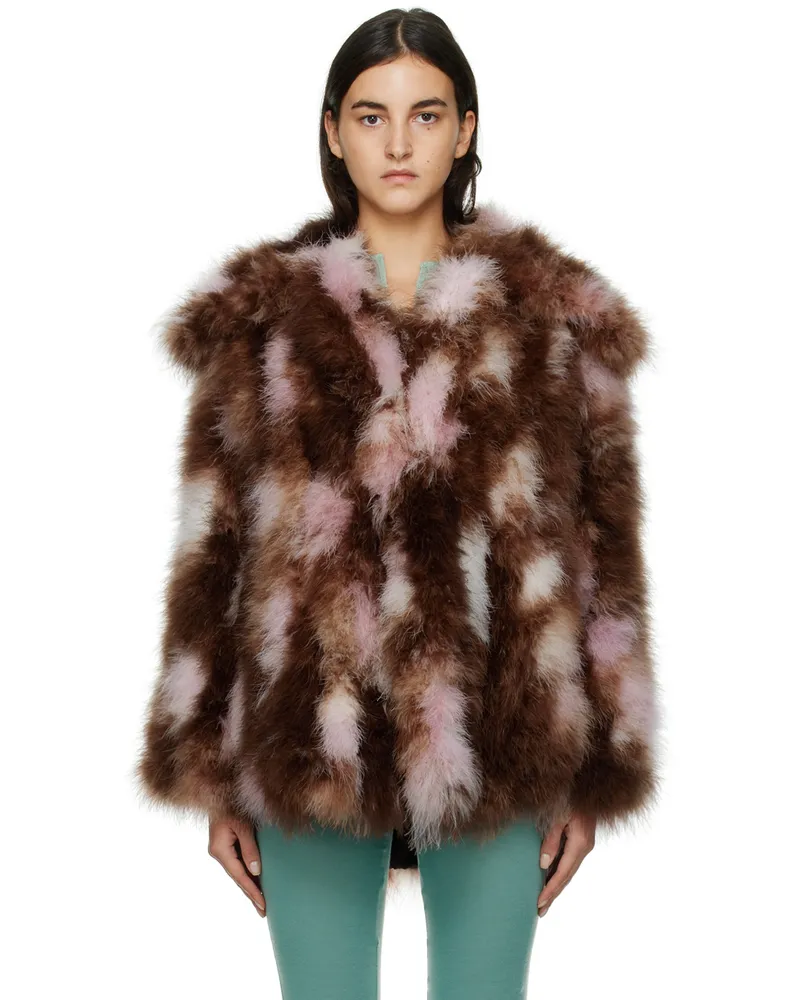 16ARLINGTON Brown & Pink Genoa Feather Coat Chocolate