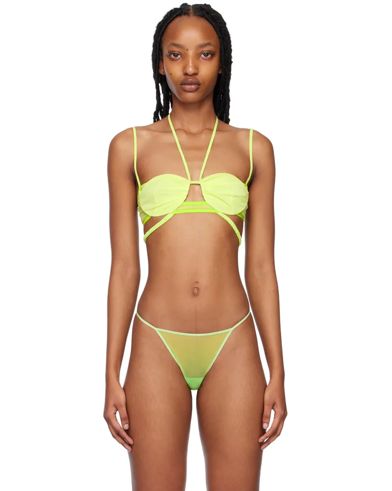 Nensi Dojaka Green Draped Double Bra Lime