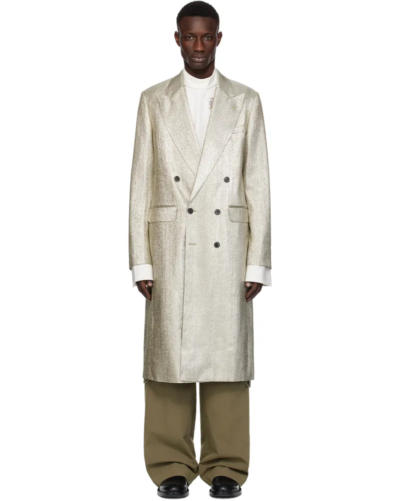 Dries van Noten Silver Peaked Lapel Coat Silver