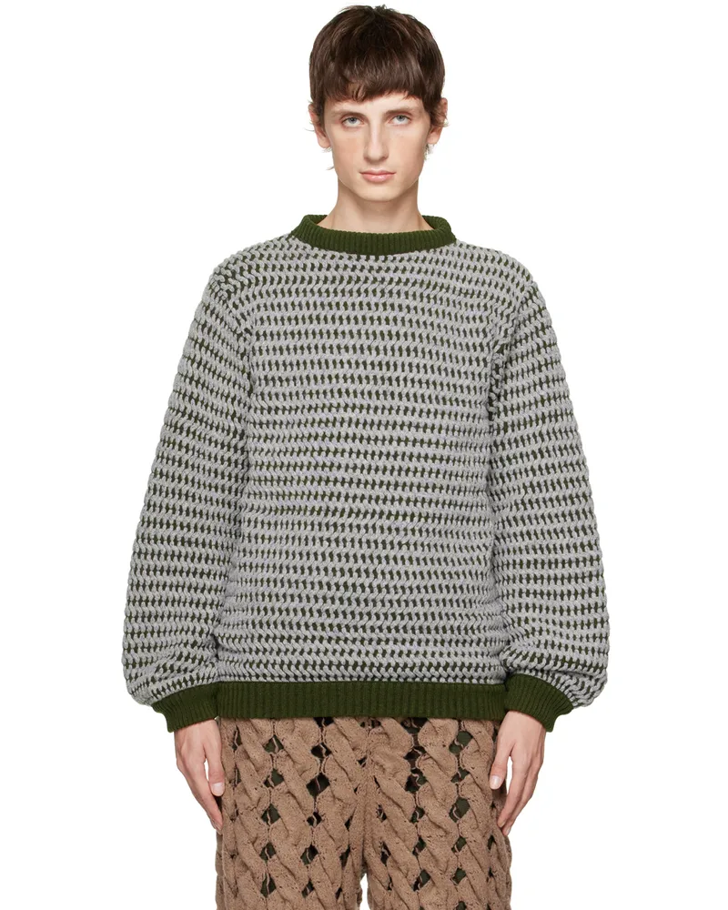 Isa Boulder Gray & Green Seamless Zig Zag Sweater Hairyfox