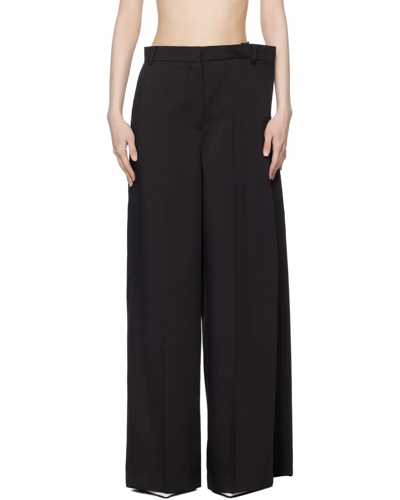 pushBUTTON Black Side Folded Wide Trousers Black