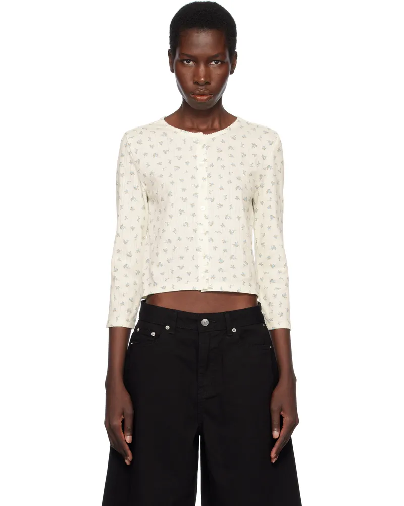 Dunst Off-White Pointelle Crewneck Cardigan Cream