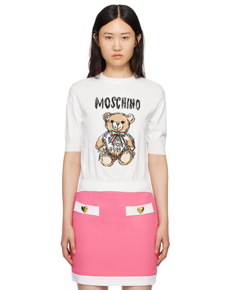 Moschino White Archive Teddy Bear Sweater A5002