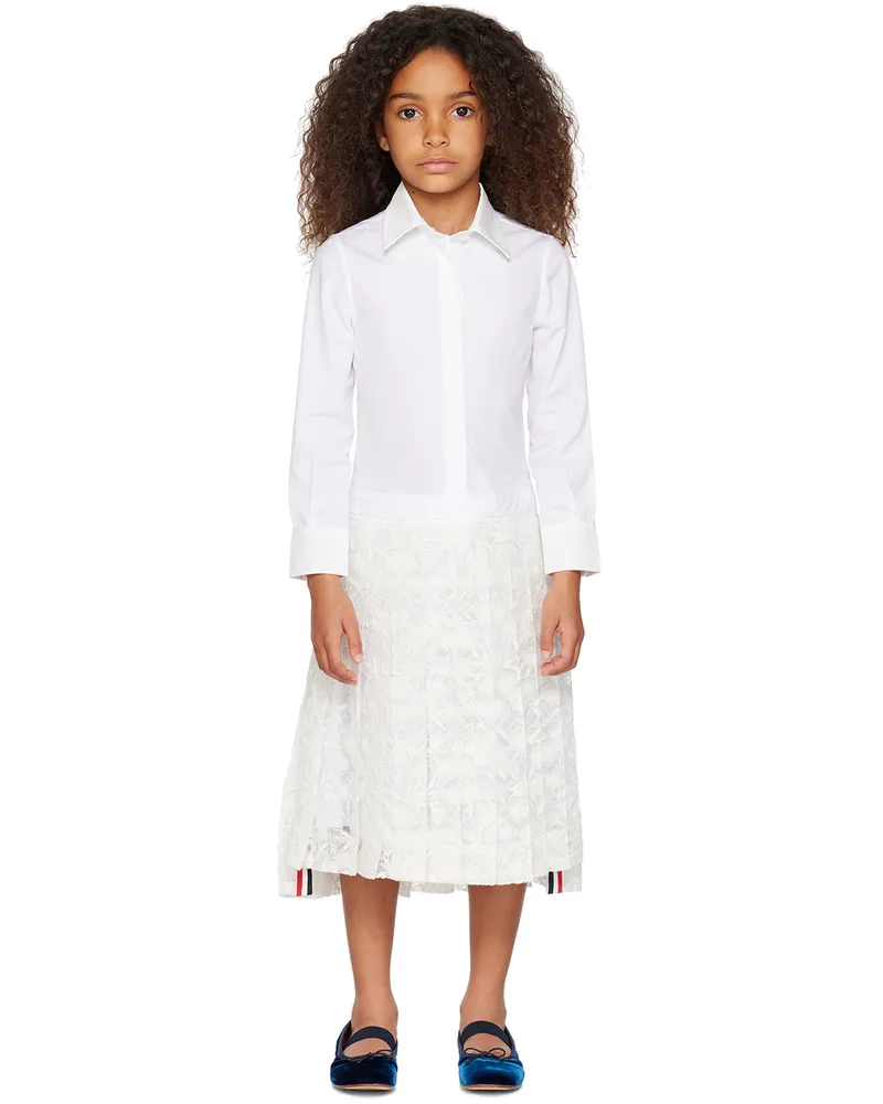 Thom Browne Kids White Pleated Dress White