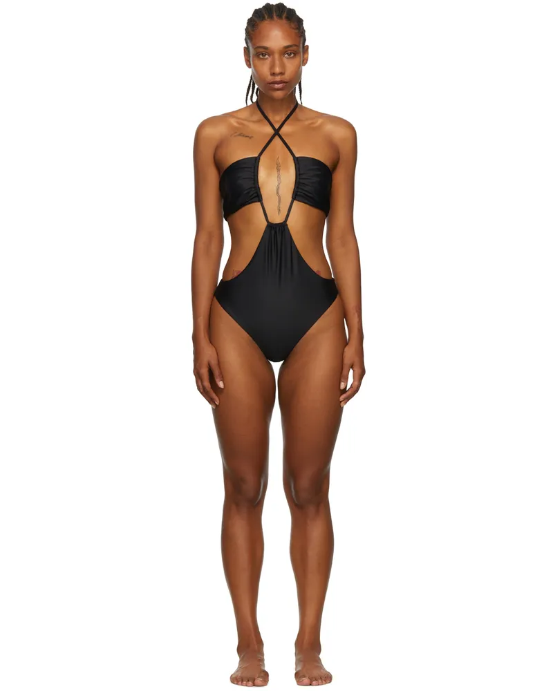 Rosetta Getty Black Recycled Polyester One-Piece Swimsuit Black