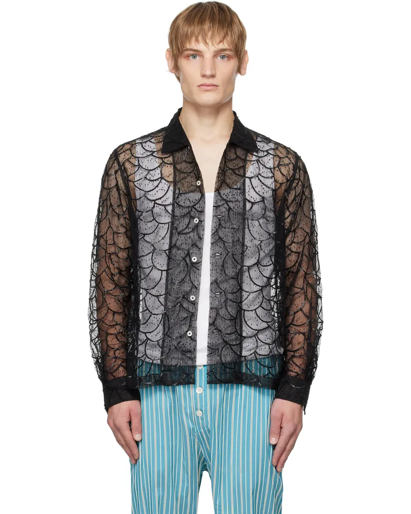 BODE Black Pewter Shoal Long Sleeve Shirt Black