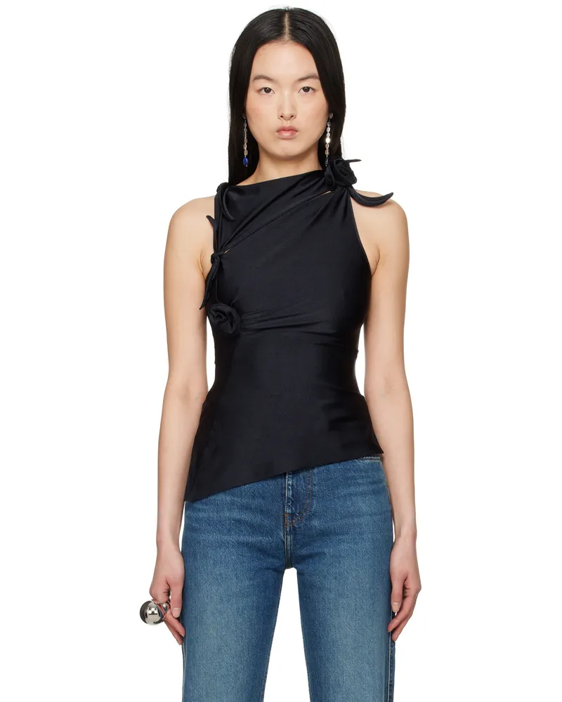 COPERNI Black Asymmetric Flower Tank Top Black