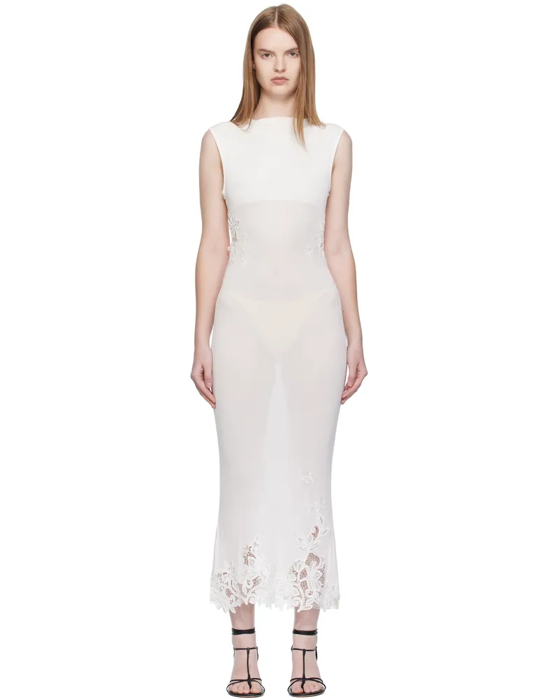 Christopher Esber White Hibiscus Embroidered Rib Midi Dress White