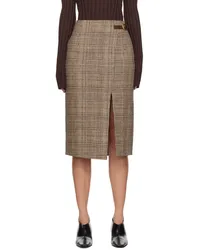 RECTO Beige Check Wrapped Midi Skirt Brown