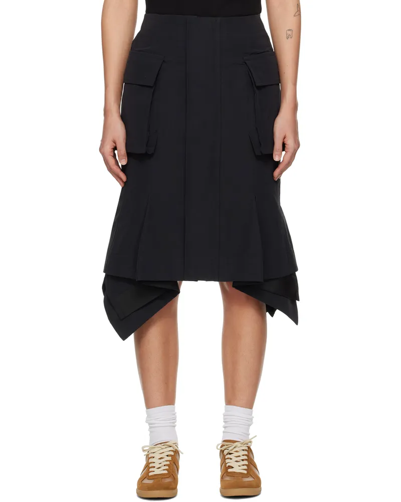 Sacai Black Grosgrain Midi Skirt 001