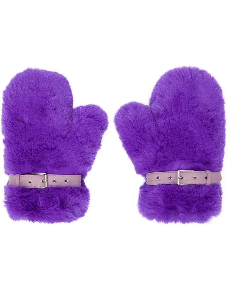 Acne Studios Purple Fluffy Buckle Mittens Ada