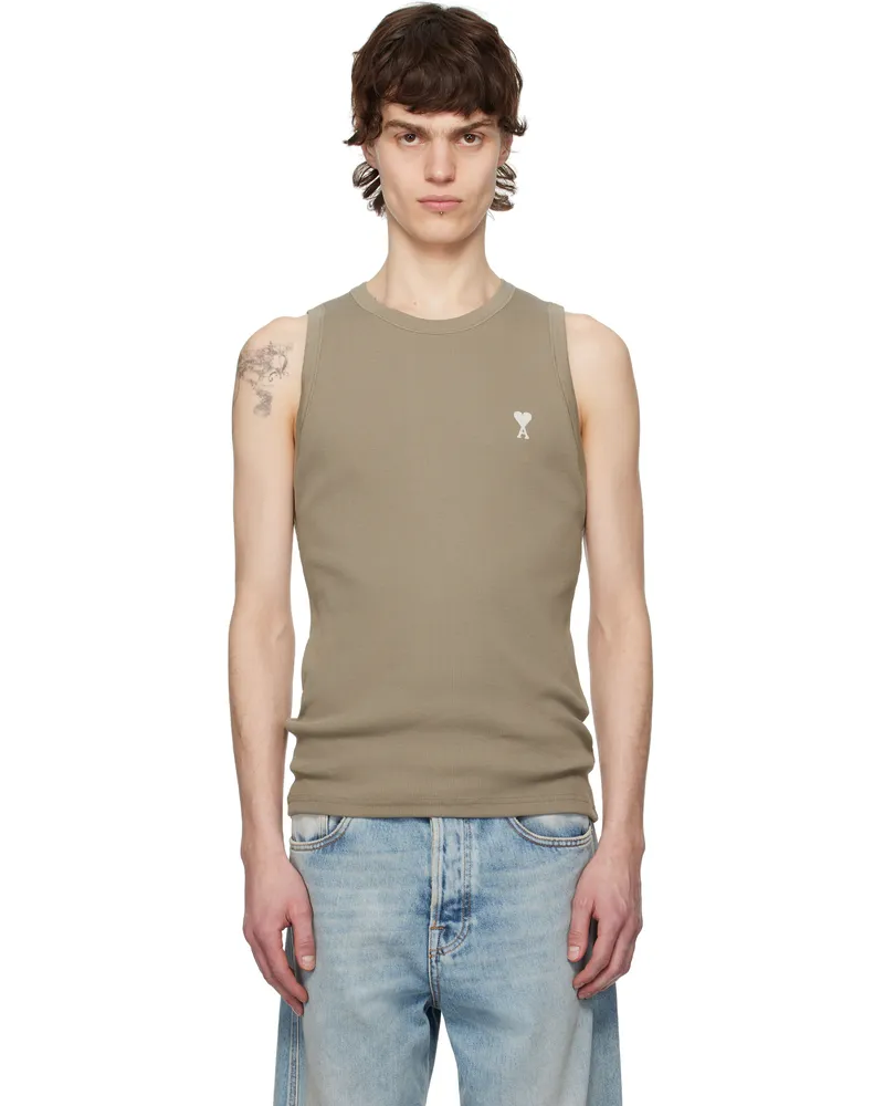AMI Paris Khaki Cotton Rib Ami de Coeur Tank Top 375
