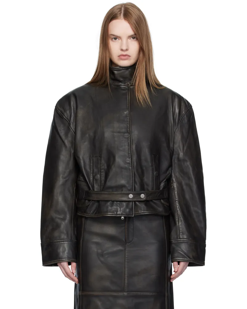 Christopher Esber Black Burnished Eddie Leather Jacket Black